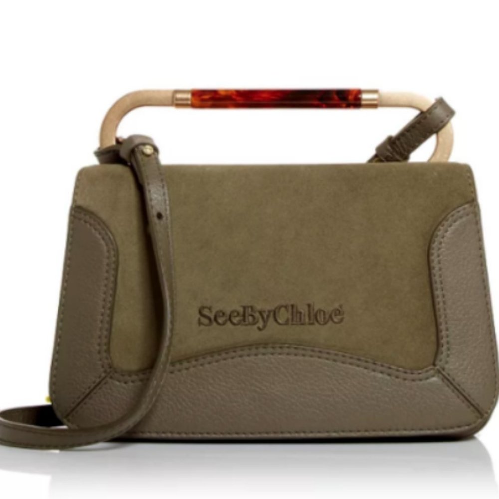 See by Chloé ELLA grained Leather & Suede Shoulder Bag MSRP$550 in Night Forest
